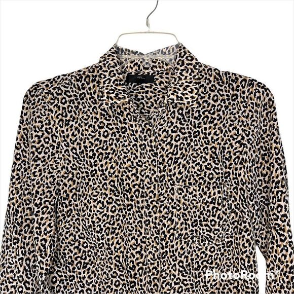 J. Crew Leopard Print Button-Up Casual Silk Shirt Size 2 - Picture 6 of 12